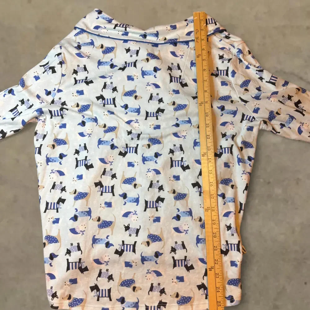 Cozy Soft Lounge Dog in Sweaters Blue Women's Pajama Top Large karen neuburger
